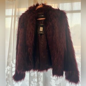 Fashion Nova Women’s Faux Fur Coat - Burgundy - XL